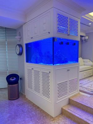 FH-025: N30 Tank new marine tank set 54” l x42” w x30” h 15mm all Crystal USA panel with custom cnc pattern on door panel and finishes spare painted